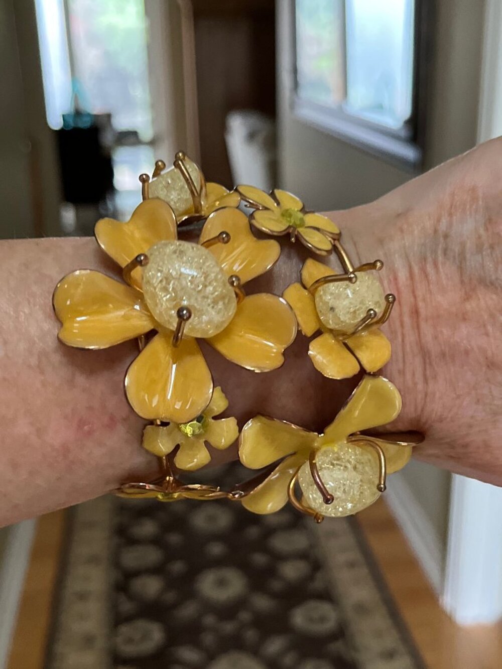 Flower Resin, Enamel, Plated Brass Cuff/Bracelet - Authentic